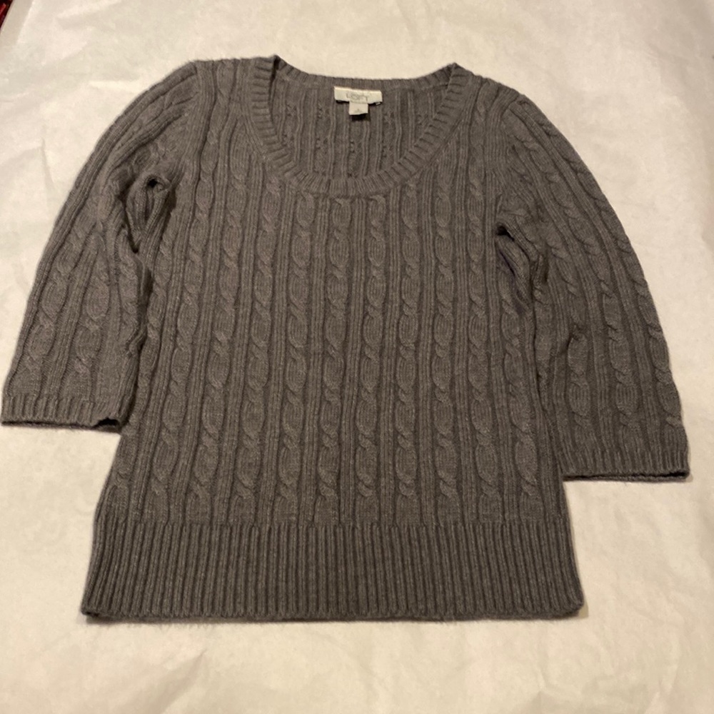 Ann Taylor Loft Soft Grey Scoop Neck 3/4 Length Sleeves- Size S